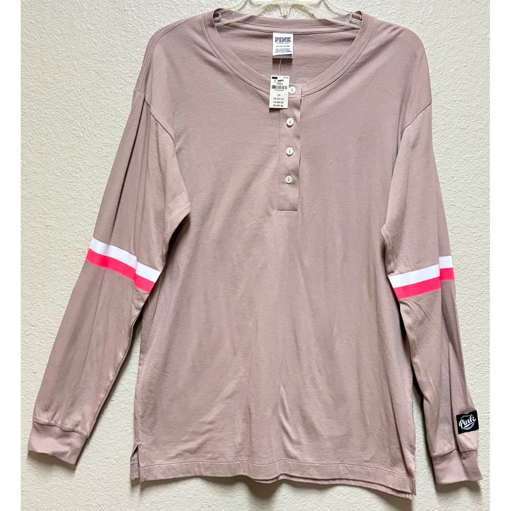 Victoria's Secret PINK Henley Long Sleeve Beach Graphic Top Mauve 363852-L14 S